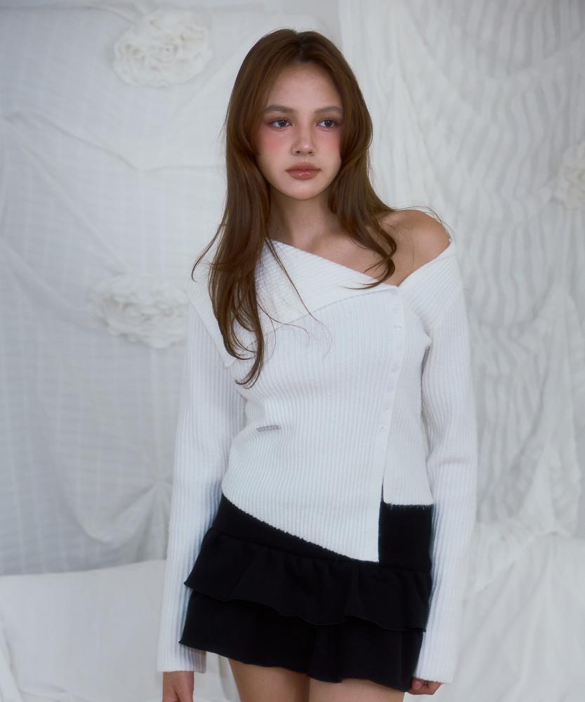 ROSEFRANTZ Unbalance Collar Button Knit [Ivory]