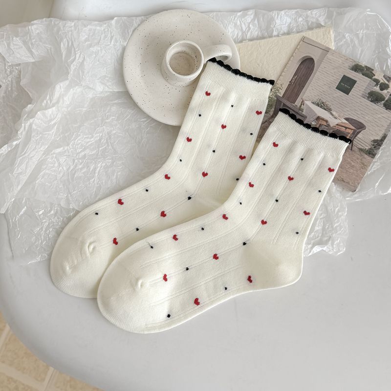 Floral White Socks - Breathable Mid-calf Socks Suitable for Spring and Autumn, Cute Frilly Socks with Multiple Layers, Summer Lightweight Long Socks