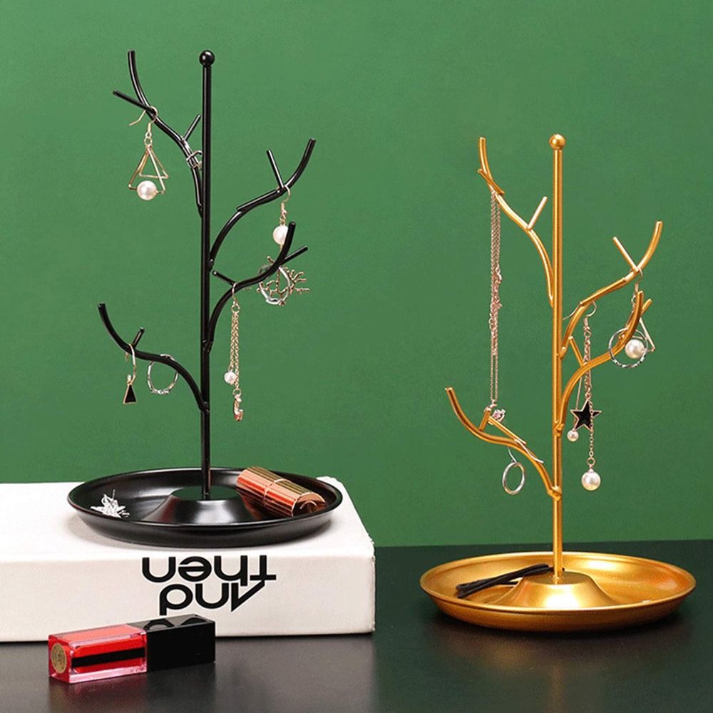 with Tray Necklace Earring Organizer Holder Tree Bracelet Rings Storage Rack Desktop