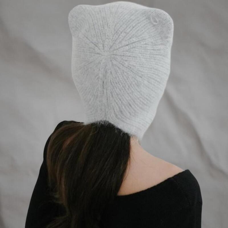 Women's Angora Beanie Hat Cat Ear Knit