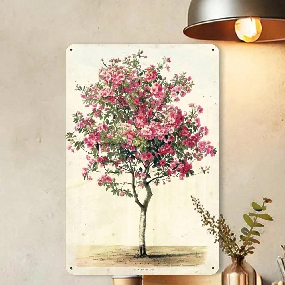 Vintage Botanical Flower Tree Metal Wall Art Rustic Tin Sign For Home Bar Decor 8x12 Inch Plaque