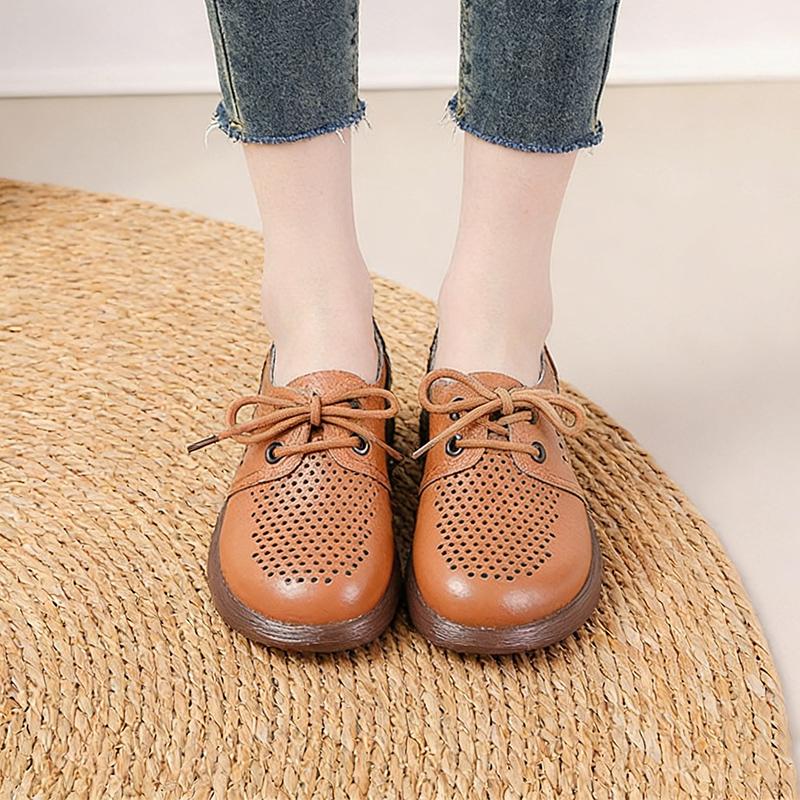 2026 Spring Summer Genuine Leather Women Casual Shoes Comfort Flat Round Toe Mother Shoes for Daily Wear Plus Size 41