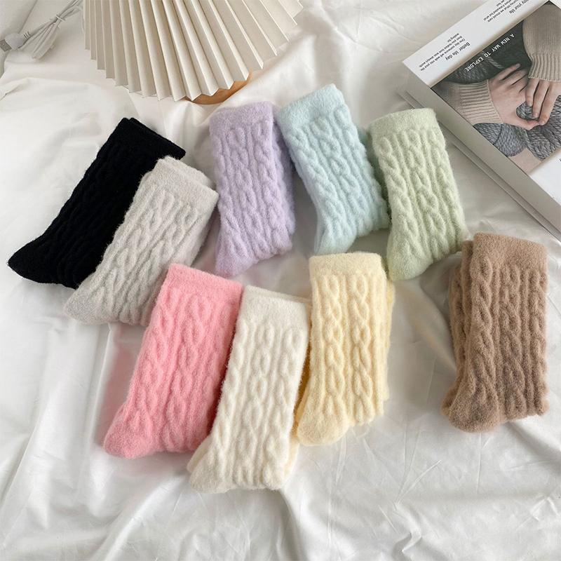 Women Socks Home Twist Mid-Tube Thickened Coral Velvet Floor Socks Sleeping Socks Towel Socks Supersoft