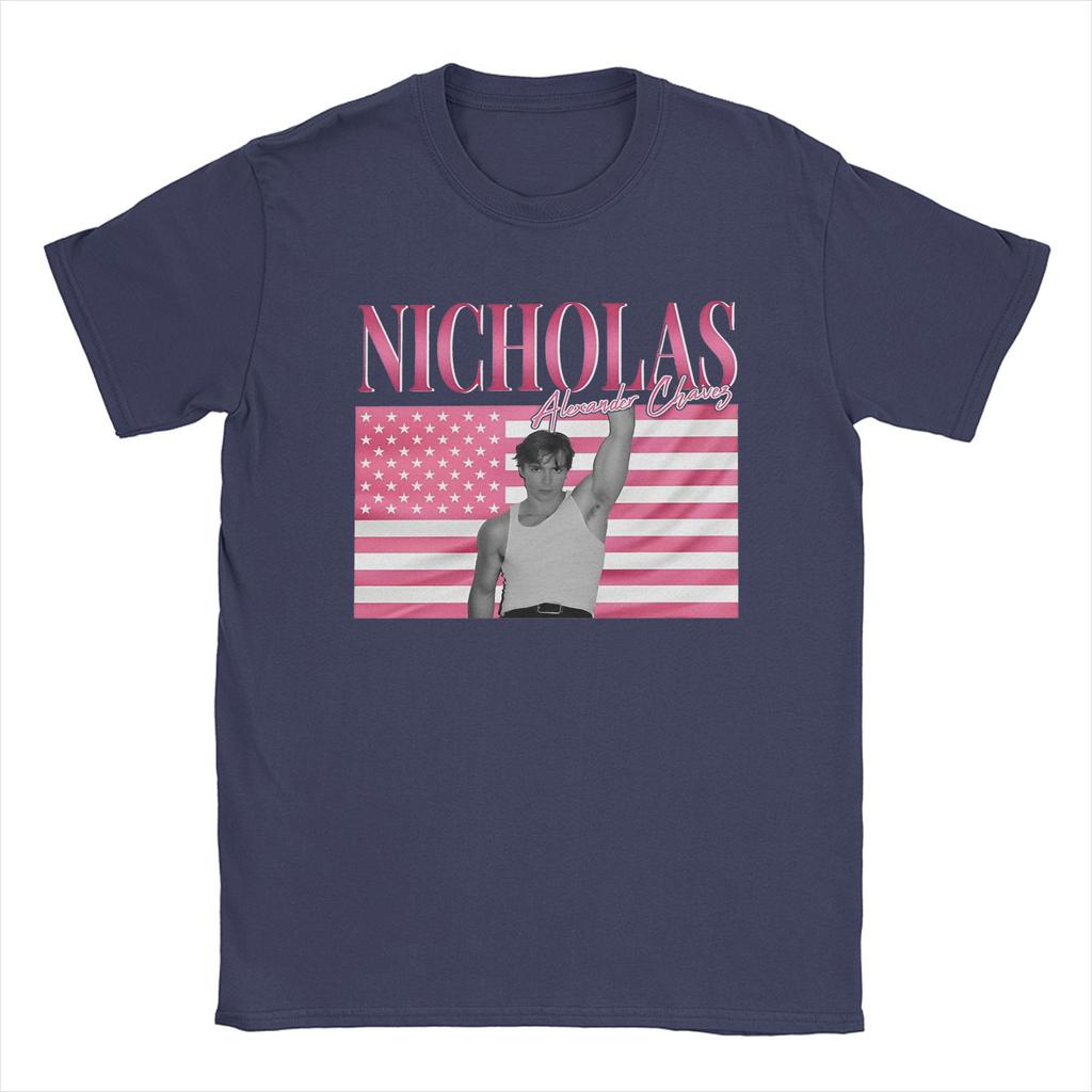 Men's T-Shirt Nicholas Alexander Chavez Actor Vintage 100% Cotton Tee Shirt Short Sleeve Pink USA Flag T Shirt O Neck merch New