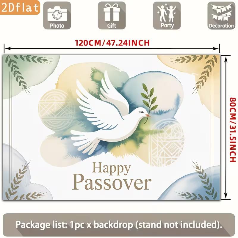 2D Passover Photography Backdrop White Dove with Olive Branch Watercolor Background