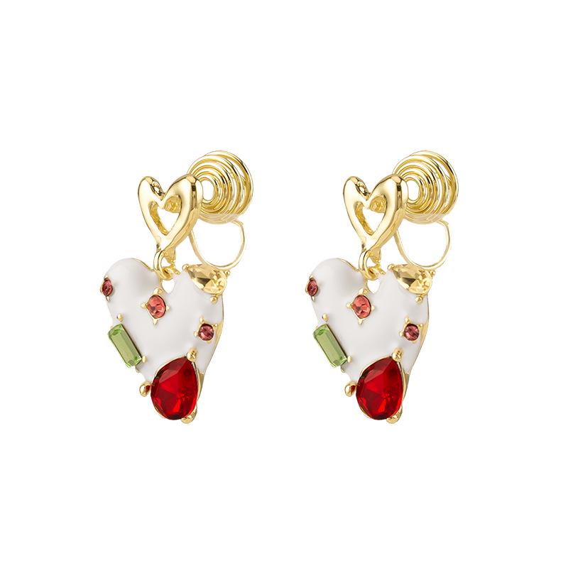 Colorful Zirconia Heart Stud & Coil Clip Earrings - No Piercings Needed