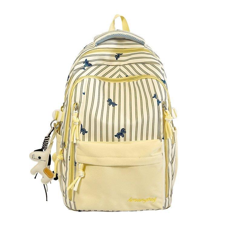 Striped Backpack with Horse Pattern and Front Pocket for School and Daily Use