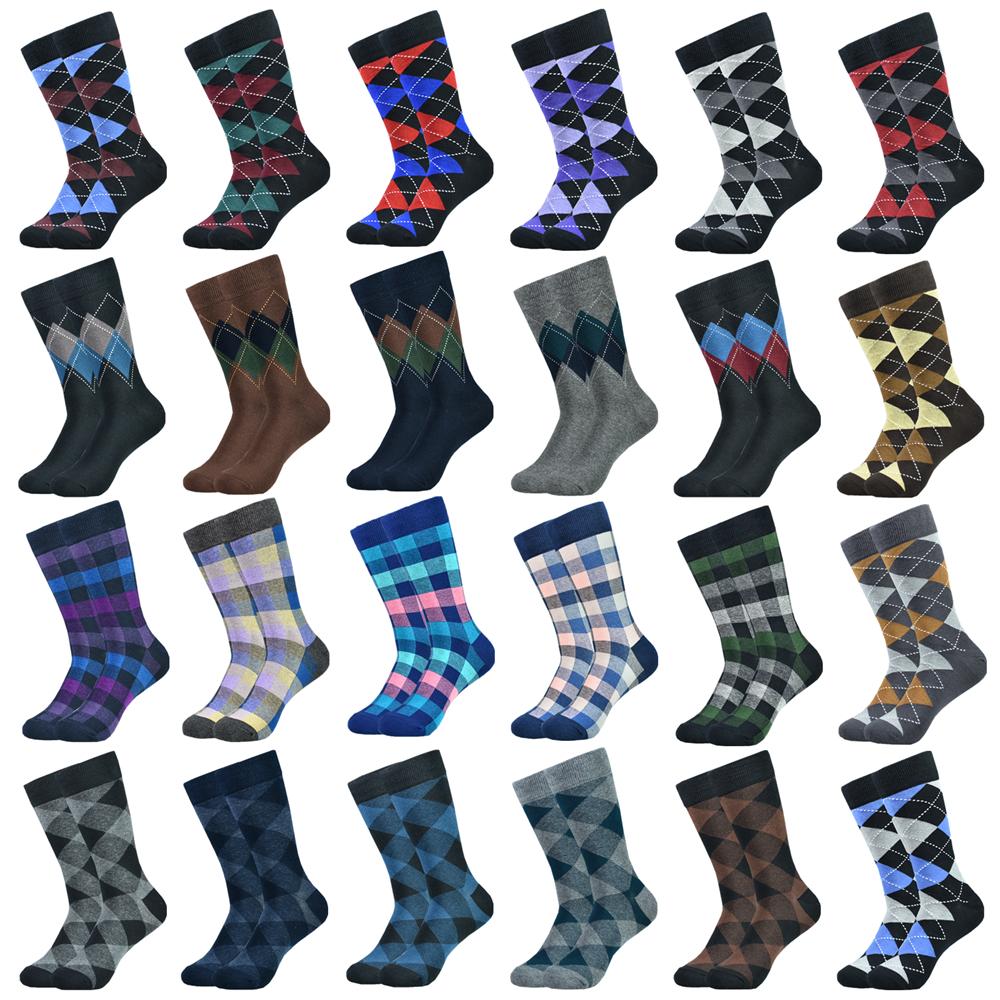 5pairs Mens Cotton Dress Black Argyle Pattern Crew Funny Socks for Men Gifts