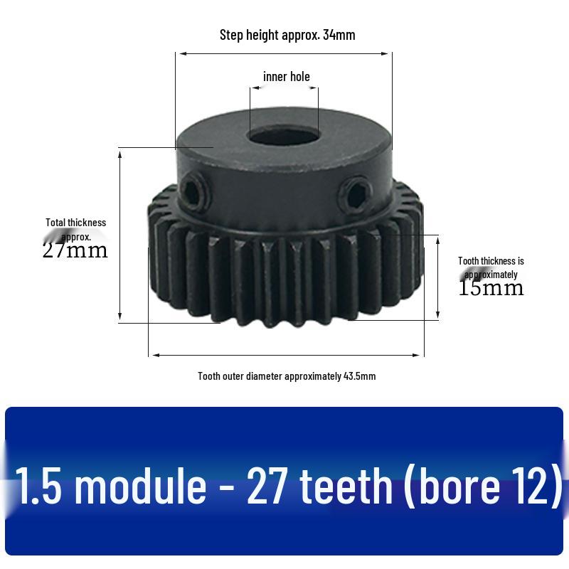 Blackened Spur Gear, 1.5 Module, 27 Teeth, Motor Boss Gear Rack, Inner Hole 8/10/12mm