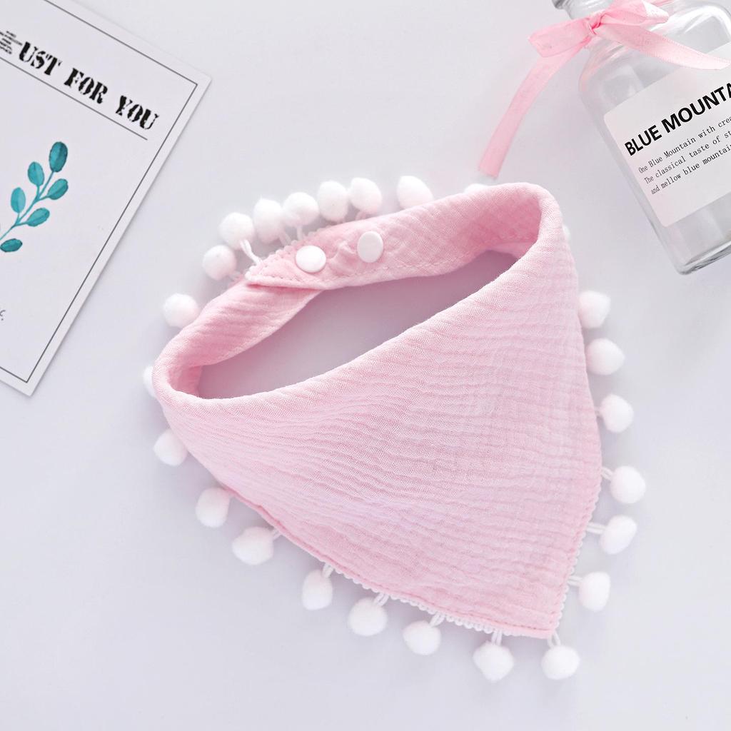 Solid Color Four-Layer Gauze Baby Bib Triangle Scarf with Snap Closure