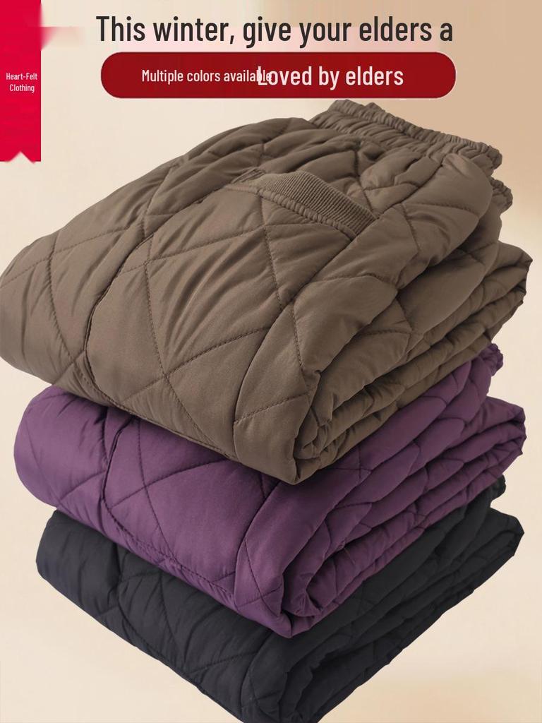 2025 Autumn/Winter Warm Elastic Waist Cotton Pants for Middle-Aged & Elderly Women - High Waist Slim Fit