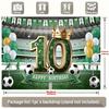 1pc Football-themed 10th Birthday Party Banner - Polyester Background with Football and Player Outlines, Green "Happy Birthday"