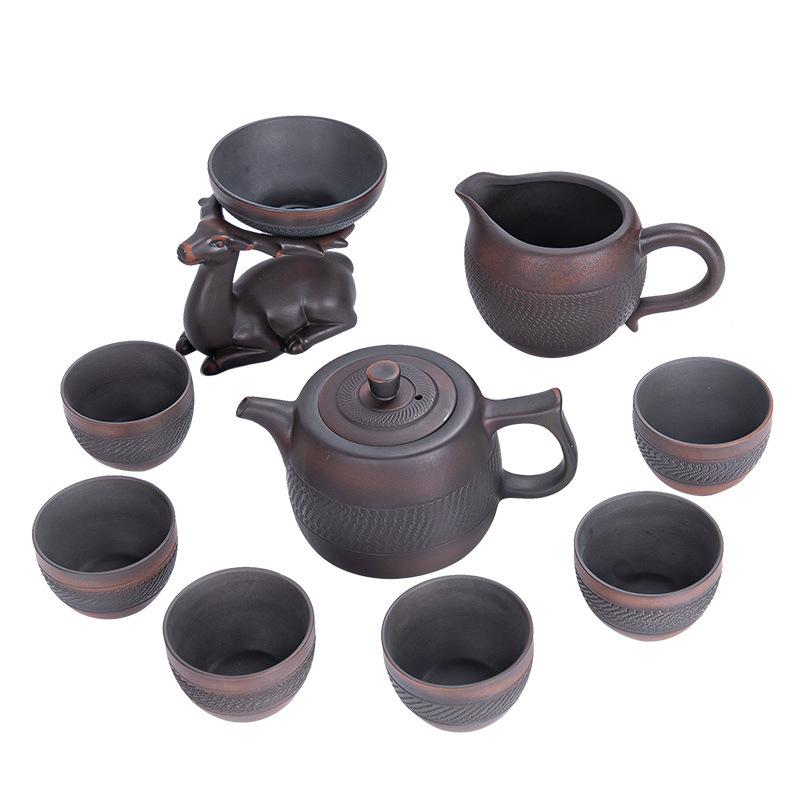 Purple Pottery Kung Fu Tea Set, Household High-End Living Room Retro Tea Cup Ceramic Purple Sand Cover Bowl Customization
