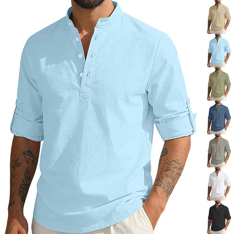 New Men's Casual Blouse Cotton Linen Shirt Loose Tops Long Sleeve Tee Shirt Spring Autumn Casual Handsome Men's Shirts