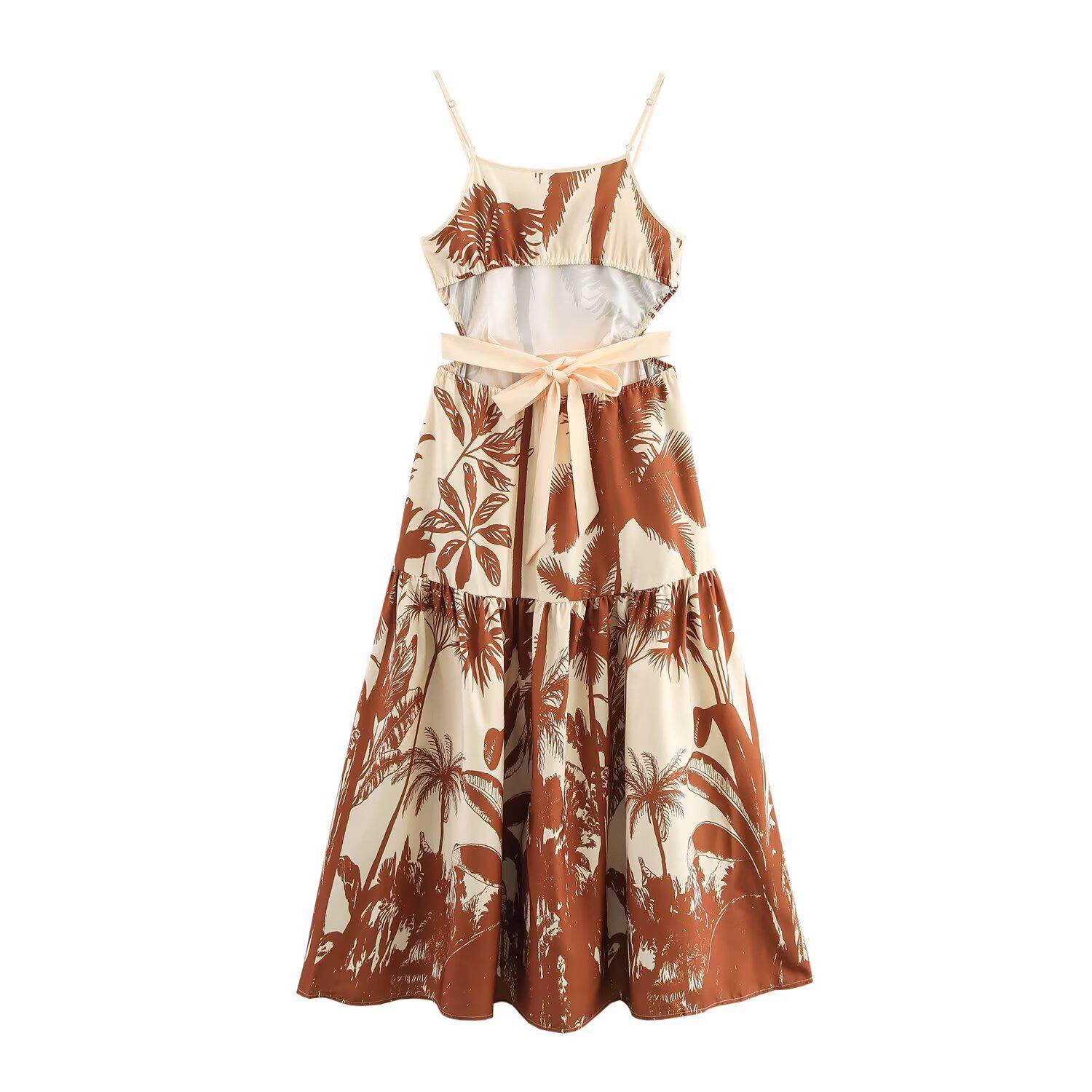 

Весна 2025 Женский сарафан в европейском и американском стиле с принтом кокосовых пальм Small