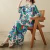 Summer Plus Size Maxi Dress Women Bohemian Floral Print Loose Oversize V Neck Sundress Big 9062