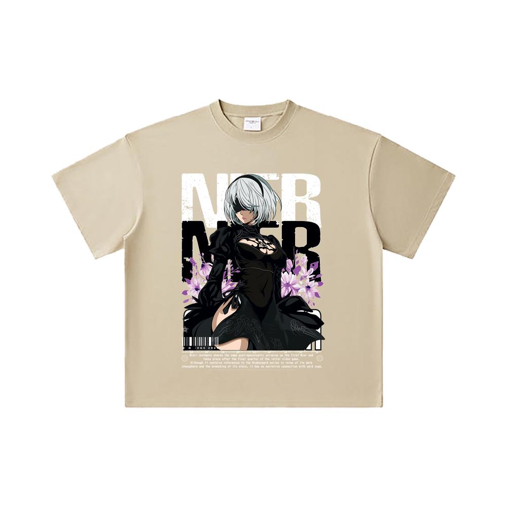 260 GSM Double Yarn 32 Count 100% Cotton Nier Automata V1 Print Unisex Heavy Cotton T Shirt