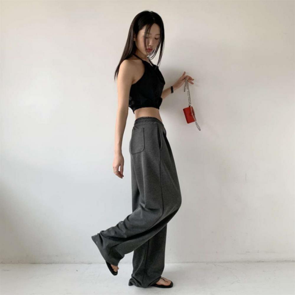 New Arrivals Open Run Women Rayon Wide Banding Pants Double Pintuck String