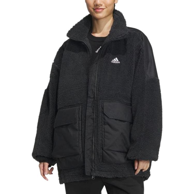 adidas Alphabet Logo Print Loose Stand Collar Jacket Unisex Jacket Black IK7341