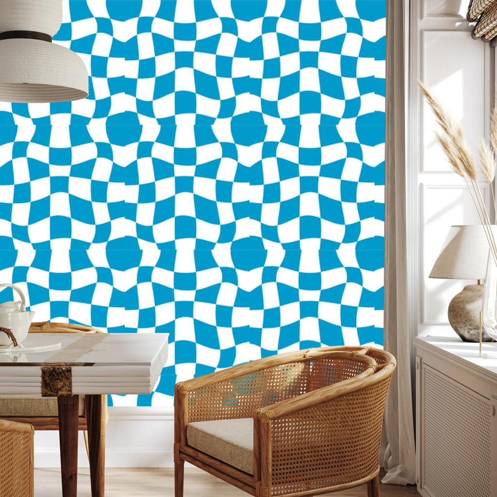 Wallpaper Casual checkerboard turquoise, white and celadon 50x1000