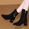 2025 New Martin Boots Velvet Cotton Shoes Autumn and Winter Mid-heel Coarse Heel Matte Snow Boots Short High Heel Mid-boots Women