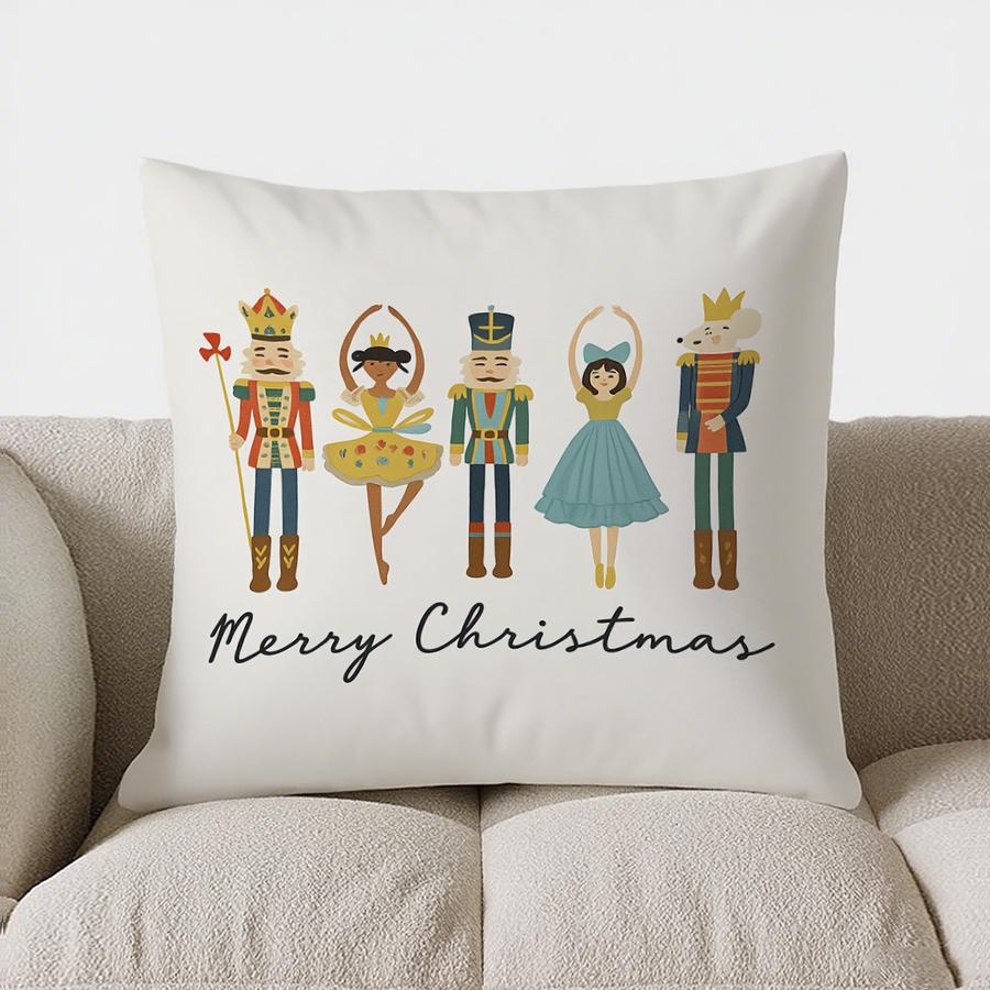 Home Decor Merry & Bright Christmas Ornament Pillow Cover Pattern Cushion Cover Suitable For Sofa Bedroom Car Pillow Cover