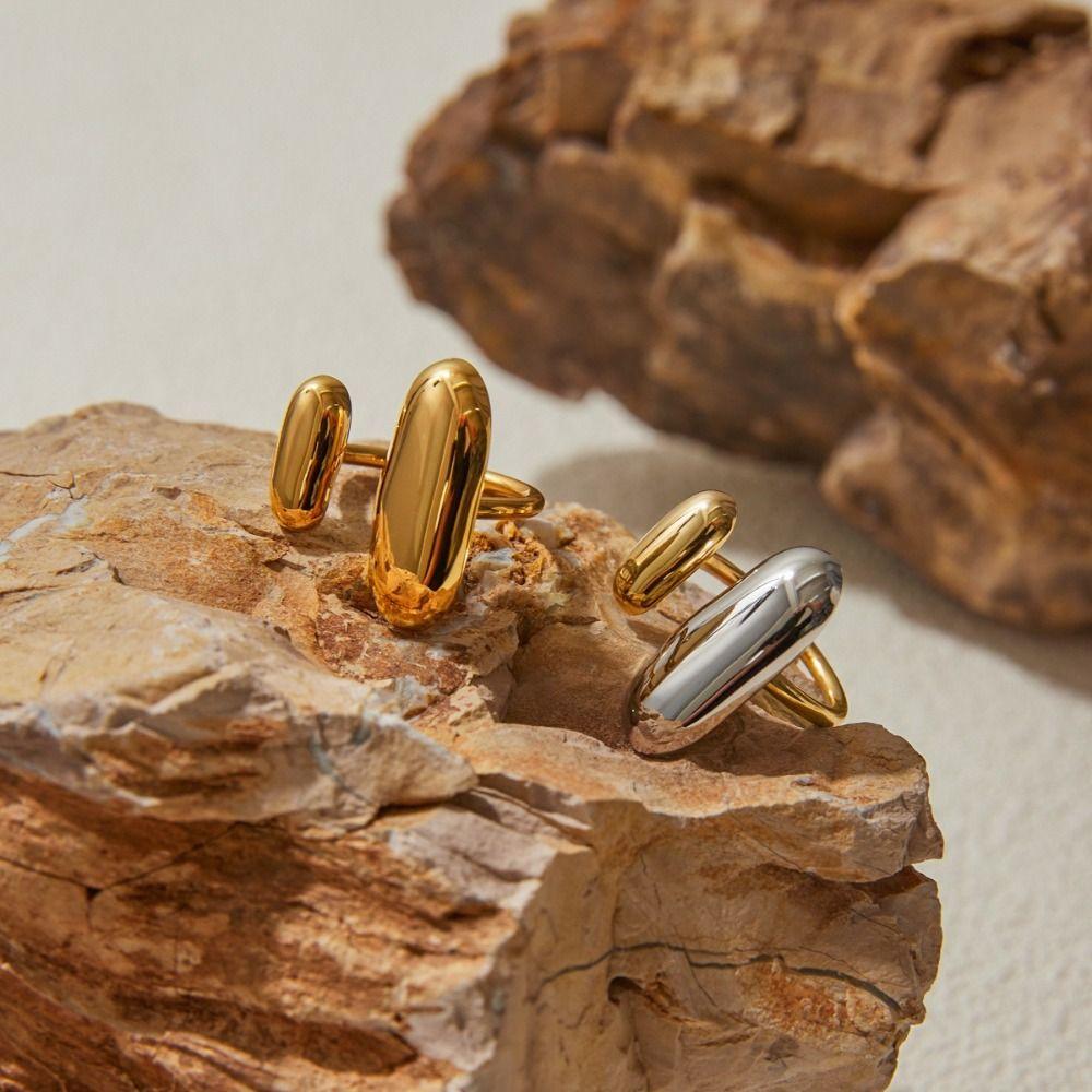 Stainless Steel Double Layer Ring Two Color Open Ring Geometric Ring Versatile Wear