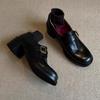 Sheepskin version! This year's popular loafers British style black retro round head metal buckle thick heel French single shoes