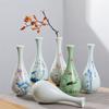 Hand Painted Ceramic Vase Zen Guanyin Bottle Chinese Style Buddha Altar Decoration Blue Glaze
