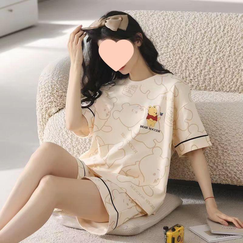 

Женский летний пижамный комплект в корейском стиле - Домашняя одежда с коротким рукавом и шортами M (80-98 kg)