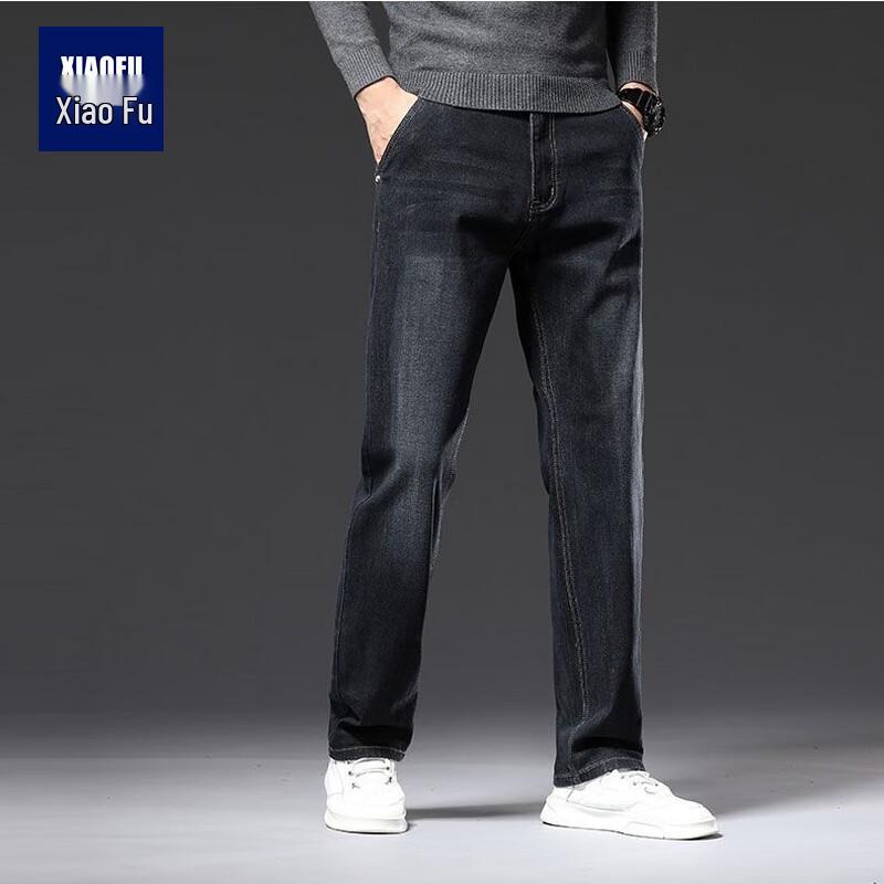 

Xiaofu Men s Loose Straight-Leg Fleece-Lined Business Casual Jeans 34