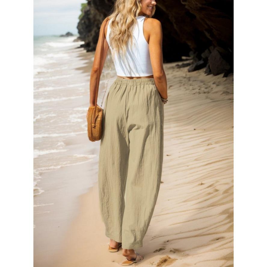 Women's Fashion Casual Solid Color Print High Waist Trousers Pants & Capris