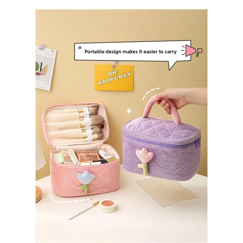 ins corduroy cosmetic bag, high-end cute niche women's storage bag, portable large-capacity cosmetic storage bag