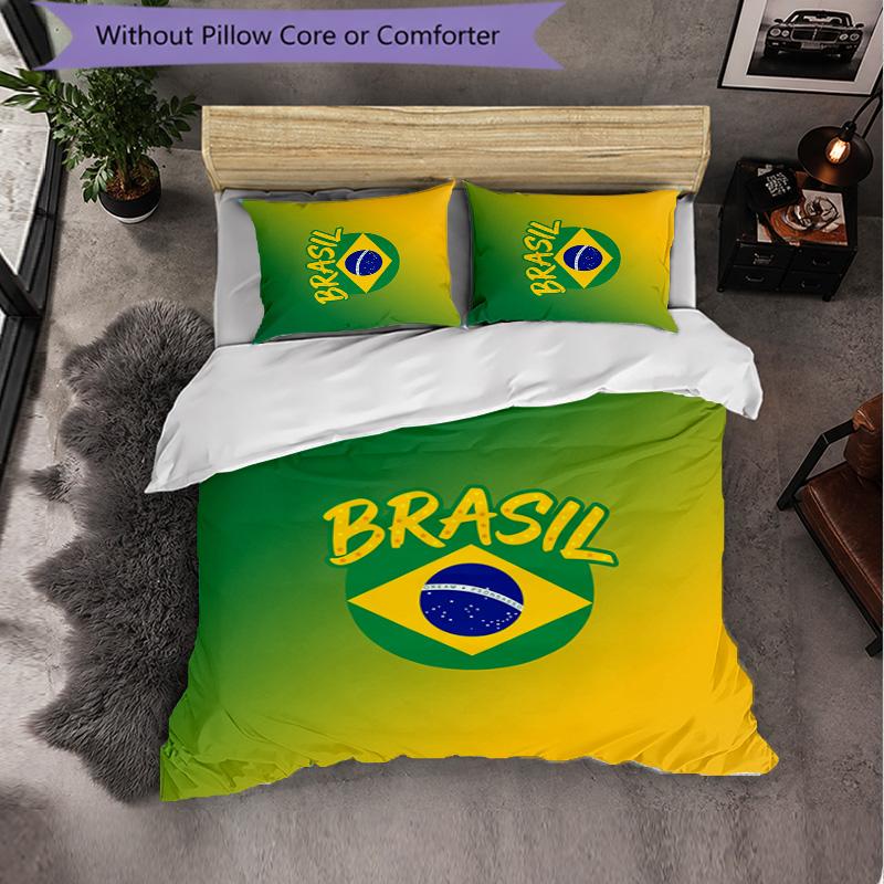 Brazil Football Pattern 3 Pieces Bedding Set Soft Microfiber Duvet Cover with Pillow Cases for Bedroom