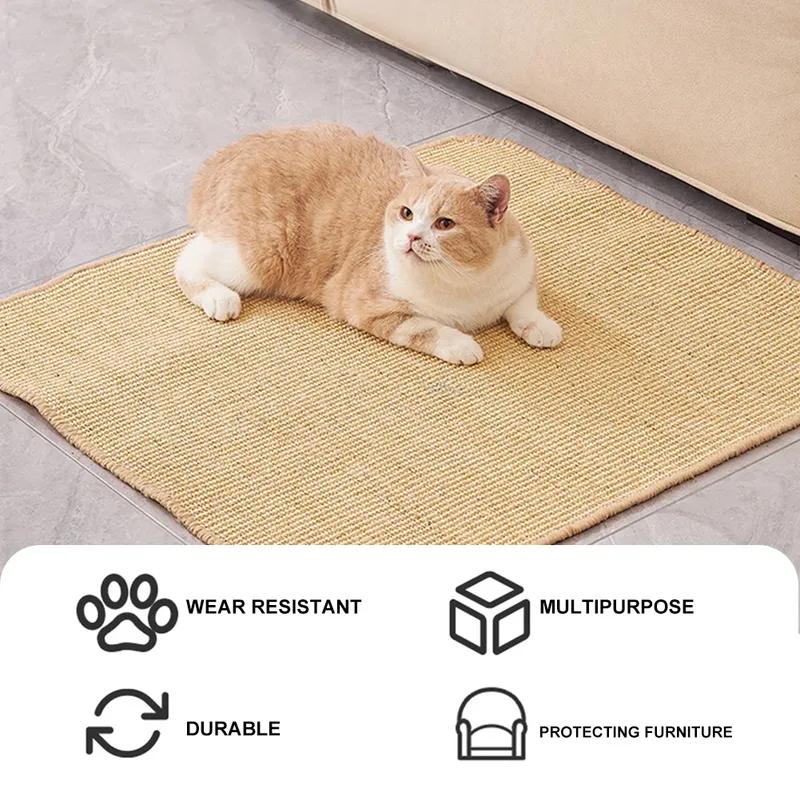 Carpet Cat Scratching Mat with Sticky Tapes Sisal Fabric Cat Scratching Pad Cat Horizontal Scratcher Protect Furniture and Wall