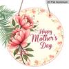 Piatto 2D, 1 pz 7,87 pollici Rotondo Decorazione Murale in Metallo di Alluminio - Segno Bouquet di Peonie Festa della Mamma con Rosa e Peonie, Fogliame Verde e Fiocco con Nastro Rosso