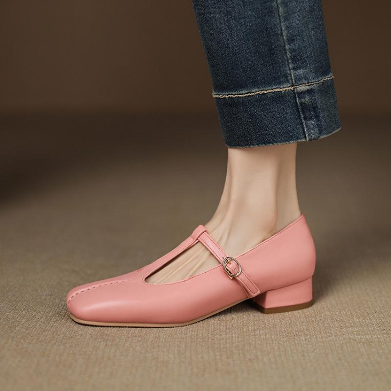 New four-season wear one-pedal single shoes square head low heel large and small size women's shoes foot cover solid color casual square heel s