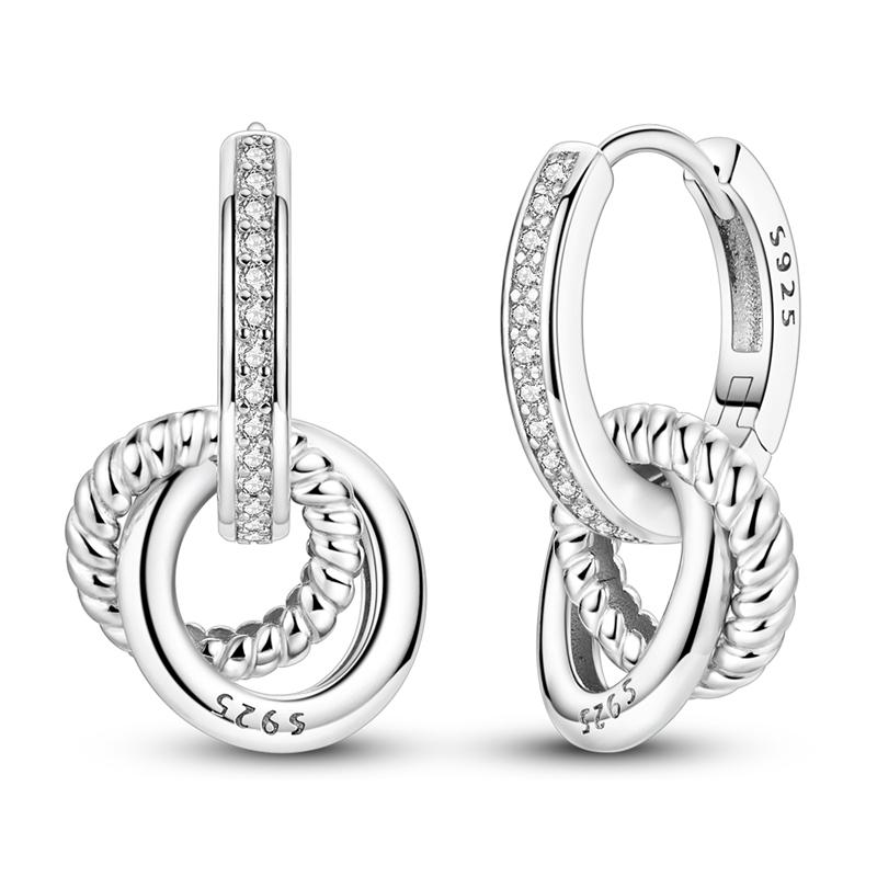 Double Hoop Earrings For Women 925 Silver Starry Moon Sea Star Turtle Pendants Ear Studs Earrings Fine Anniversary Jewelry Gifts