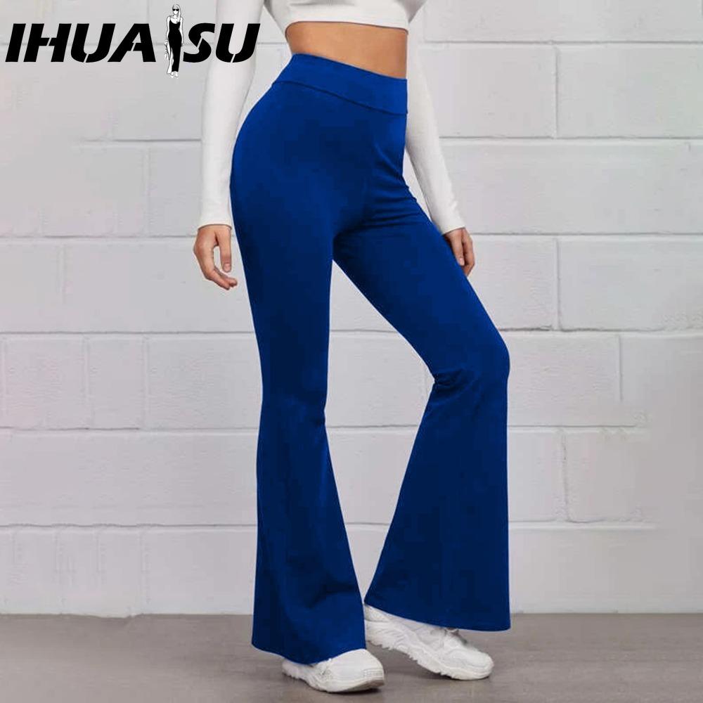 

IHUASU 14 цветов Женские эластичные брюки с высокой талией Брюки клеш спортивные однотонные уличная одежда L синий