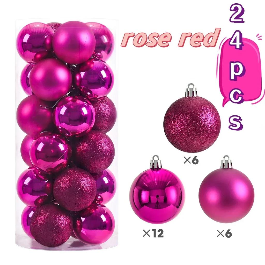 24pcs Christmas Ball Ornaments Plastics Solid Color Suspended Bauble Christmas Tree Hanging Balls Party Wedding Accessories