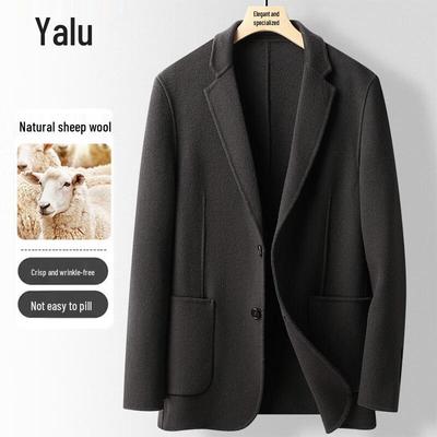 Yalu Men's Mid-Length Double-Faced Wool Blend Overcoat