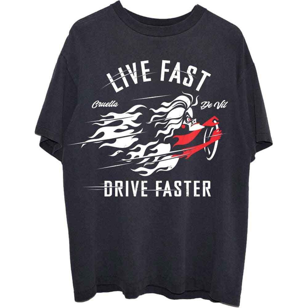Disney 101 Dalmatians Cruella Live Faster T-Shirt Black New Unisex T-Shirt S