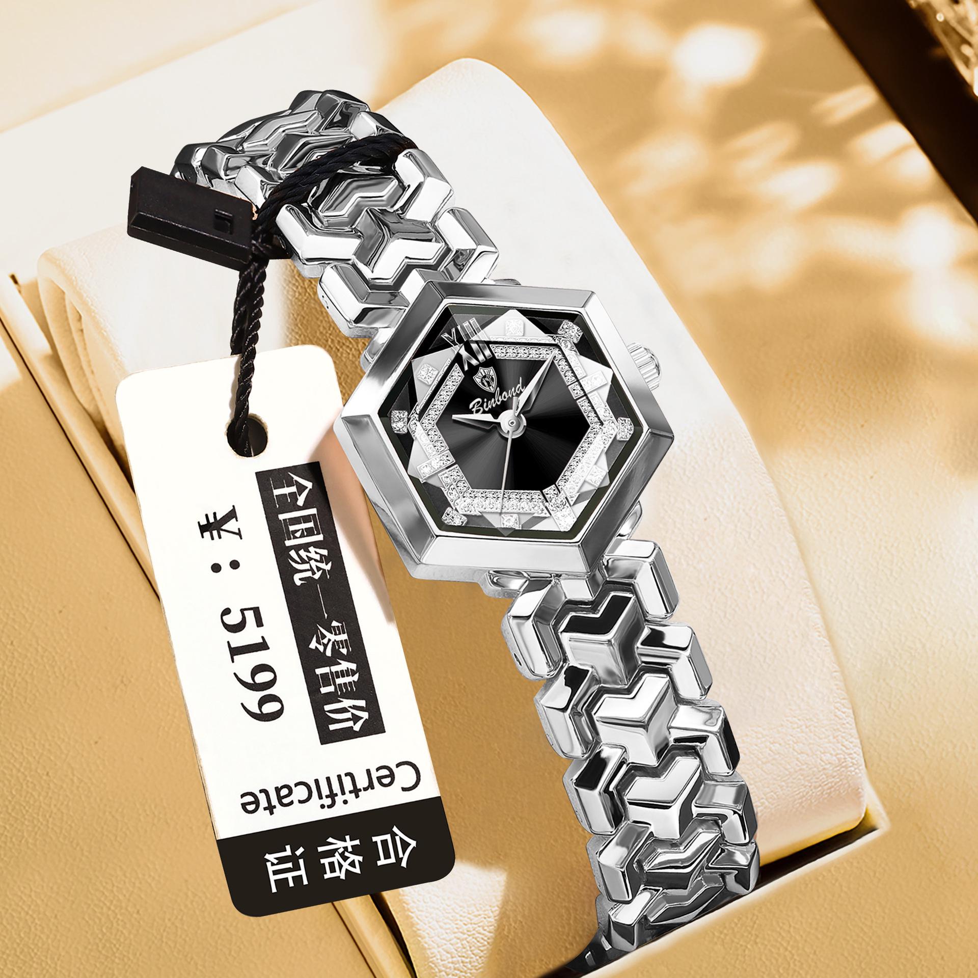 BINBOND 2025 Light Luxury Octagonal Women s Quartz Waterproof Gold Watch