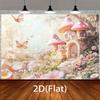 2D Fantasy Mushroom Home Tapestry, Soft Pink Floral Fairy Tale Background for Home Decor
