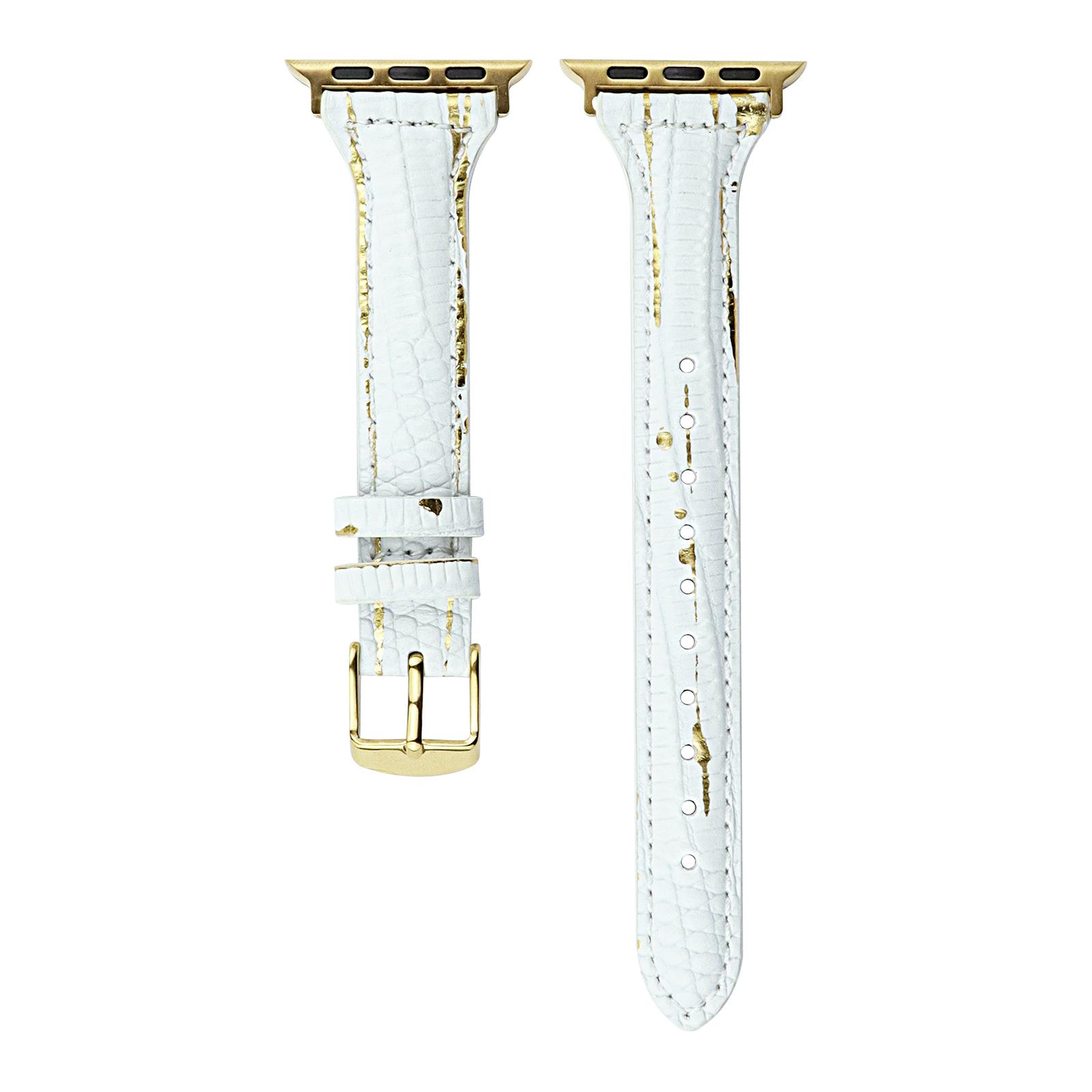 

For Apple Watch 10 46mm/Ultra 2/Ultra 49mm/9 8 7 45mm/SE (2023) SE (2022) SE 6 5 4 44mm/3 2 1 42mm Lizard Texture Leather Band White/Slim