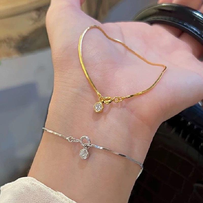 Simplicity 316L Stainless Steel Snake Bone Chain Bracelet for Women Round Zircon Charm Link Bracelets Jewelry