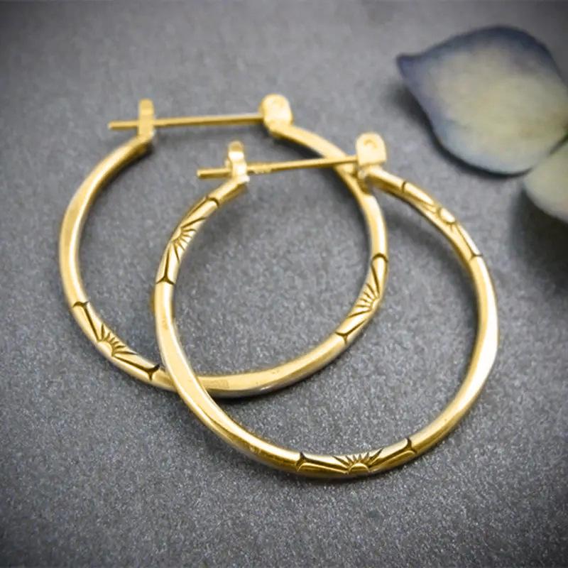 Retro Antique Silver Loop Earrings, Court Character Design Large Earrings, Floral Flower Ear Buckles