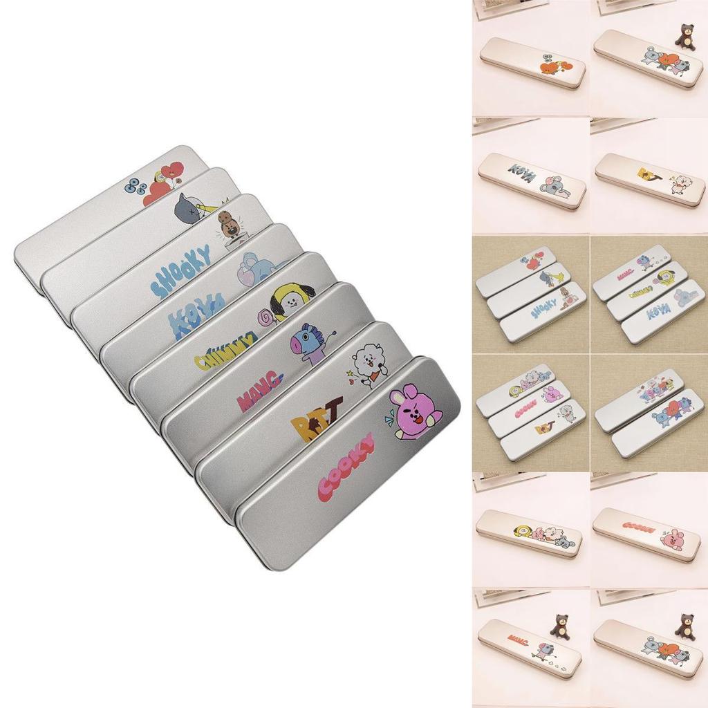 Kpop Bts Bt21 Metal Cartoon Pencil Box Shooky Chimmy Durable Stationery Storage Case