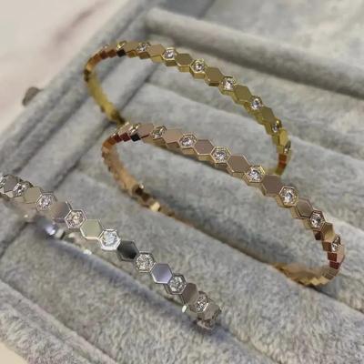 Bracciale a Onda a Nido d'Ape in Argento Sterling per Donna, Finitura in Oro 18K, alla Moda e Personalizzato, Design di Nicchia