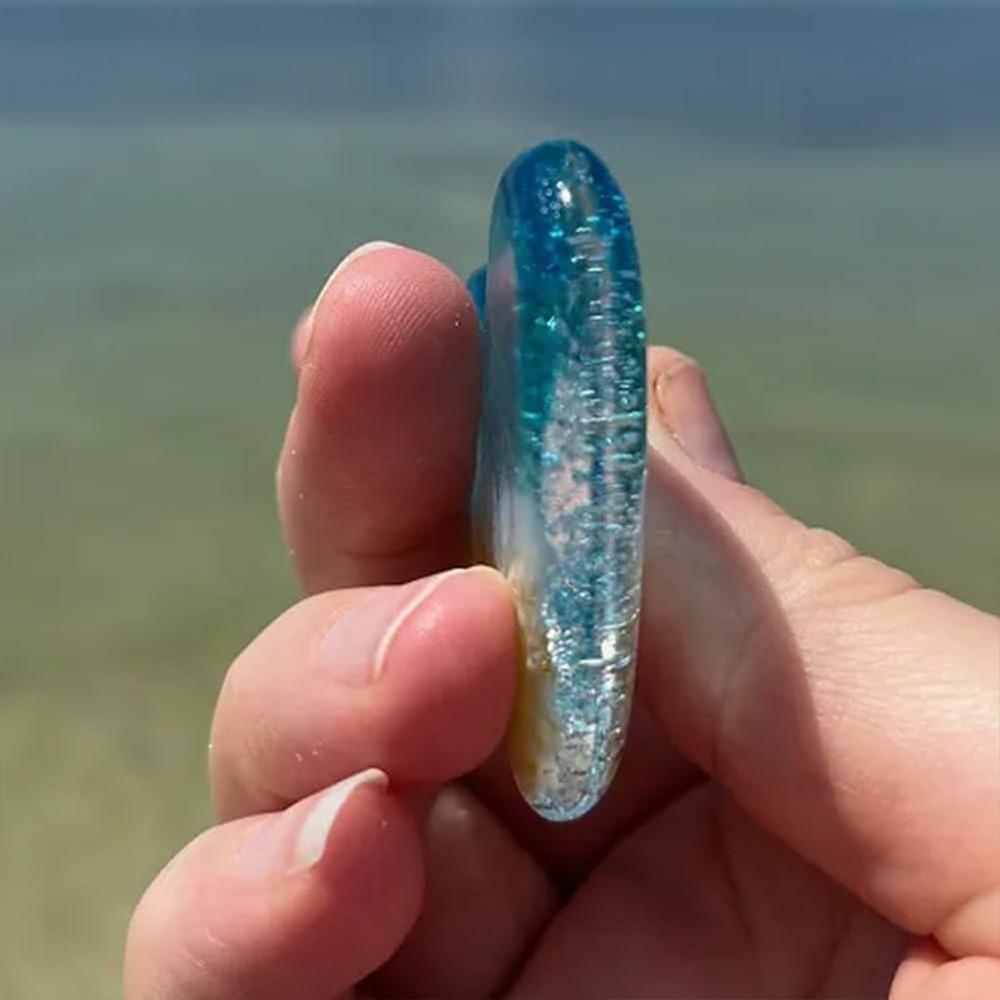 Blue Pocket Heart Stone with Card Meditation Balancing Stone Stress Support